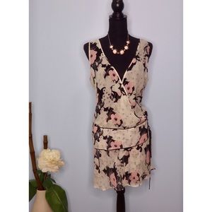 Kenzie 100% Silk Wrap Pink And Black Floral Blouse